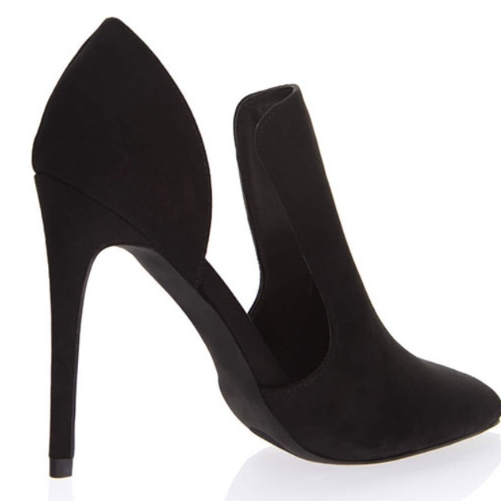 Cut Out Pointy Faux Suede Heels Booties - Picture 3 of 6